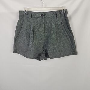 American Apparel Chino Shorts Women Sz M Grey Chambray Pleats Pockets High Rise